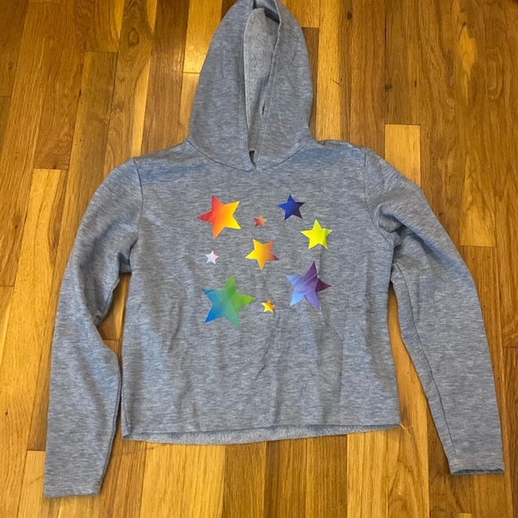 Girls Gray Hoodie With Colored Star Design Size L - Picture 1 of 5